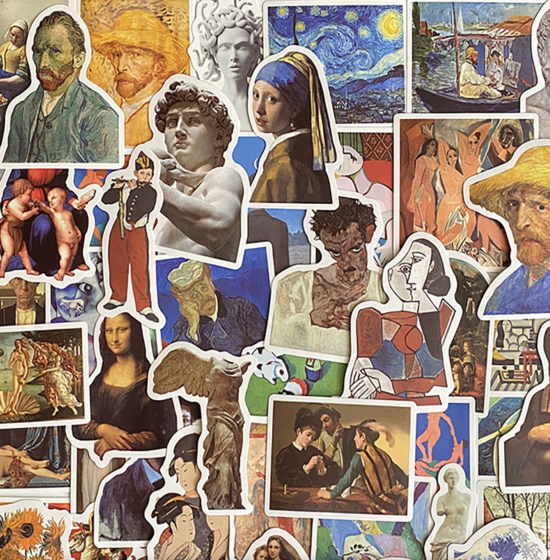 50pcs Famous Artists Stickers Pack Van Gogh Art Renaissance Old Paintings Images